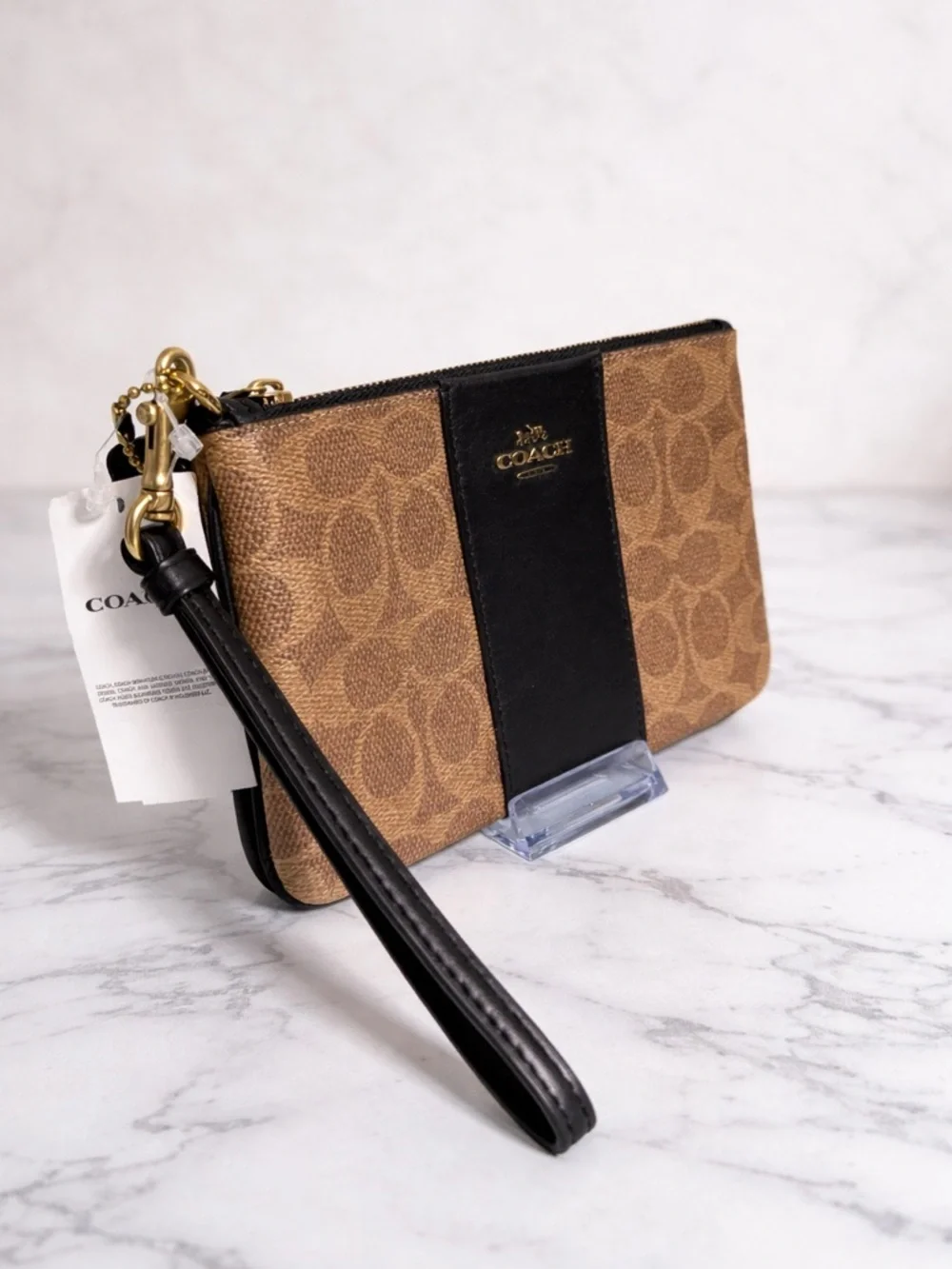 Coach Corner Zip Wristlet In Signature Canvas With Stripe